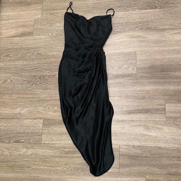 House of CB Dresses & Skirts - House of CB ‘Reva’ Black Midi Satin Balcony Dress